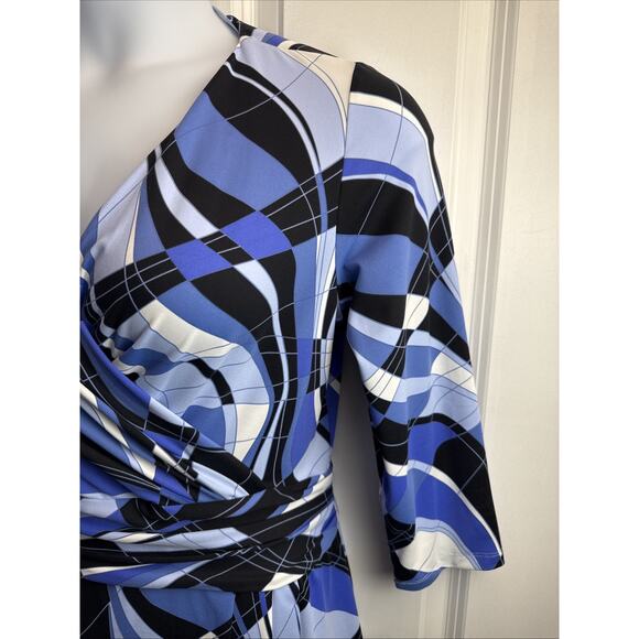 J Mclaughlin Women's Dress Size Large Navy White Geometric Print Catalina Cloth - Picture 3 of 11